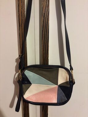 Patchwork Colorblock Leather Crossbody Bag - Multi Pink/Green/Blue